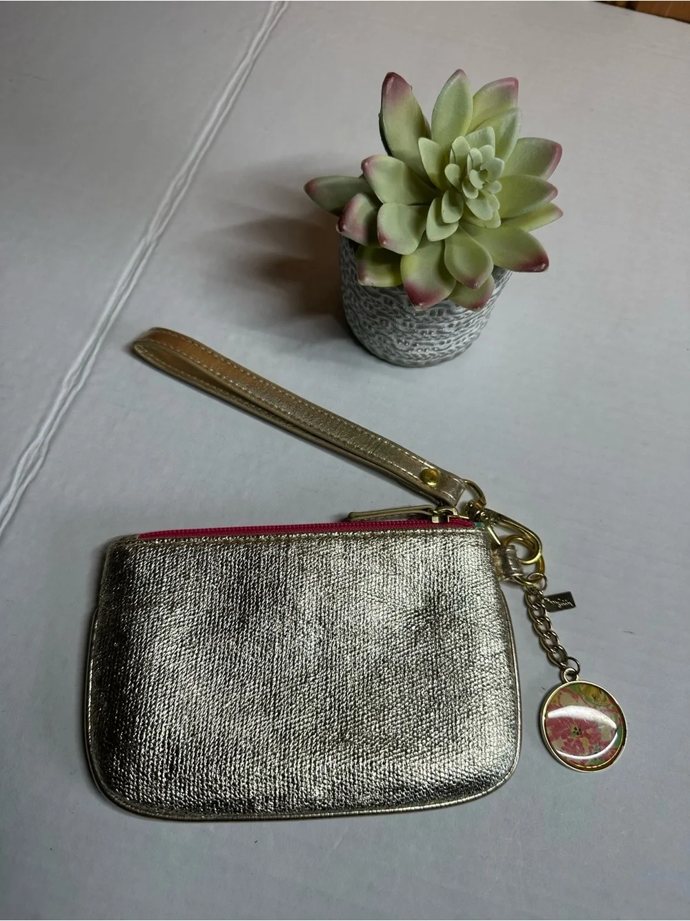 Gold Wristlet Coin Purse with Floral Charm
